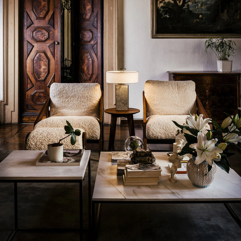 Suryavanshi NordicLuxe Wooden Lounge Armchair And Ottoman with Shearling-Style Upholstery – Cozy &amp; Modern Accent Seating