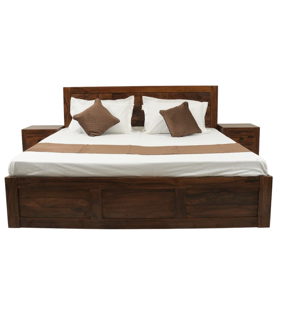 Suryavanshi Diamond Solid Sheesham Wood Storage Bed with Hydraulic Lift & Manual