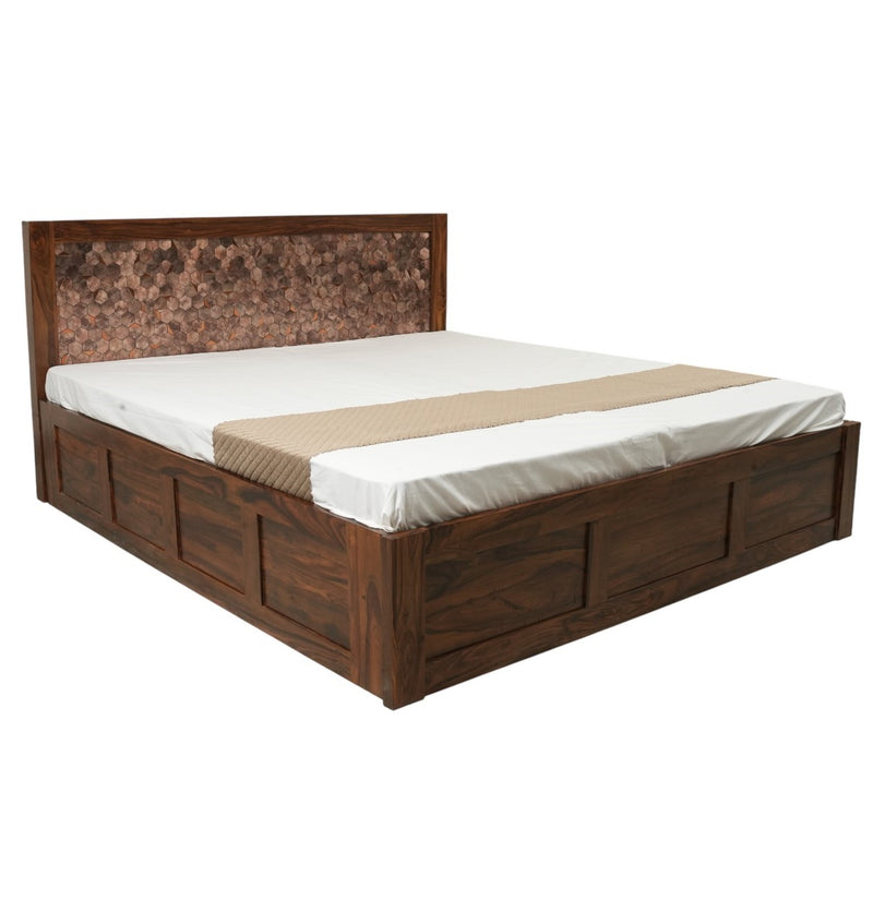 Suryavanshi Sheesham Wood Bed with Storage & Stylish Panel Headboard | Queen & King Size