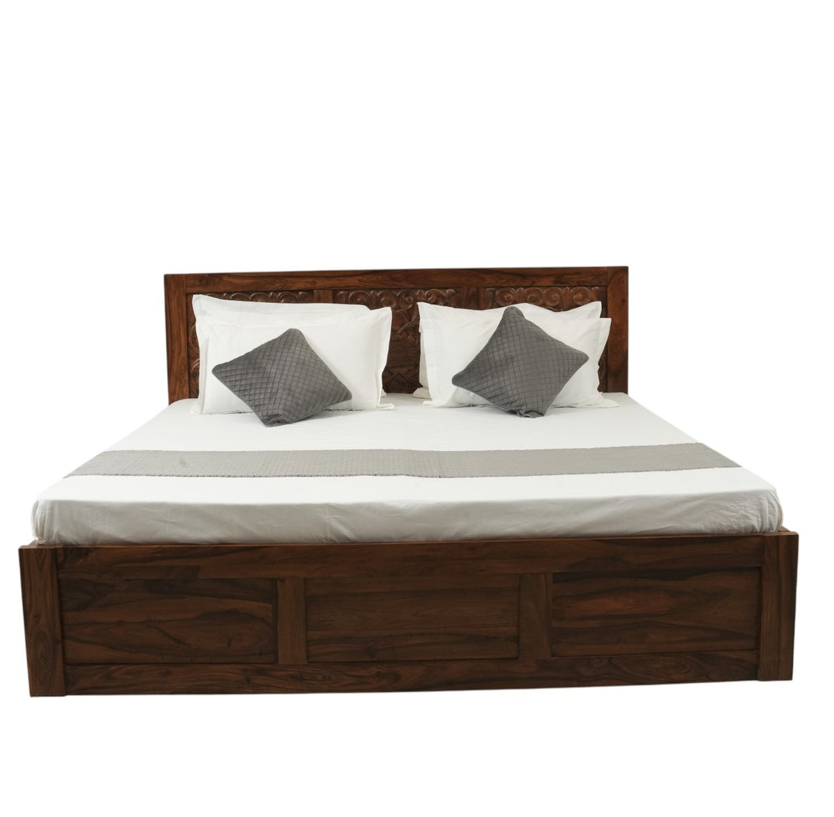 Suryavanshi Hand Carving Solid Sheesham Wood Storage Bed with Hydraulic Lift & Manual