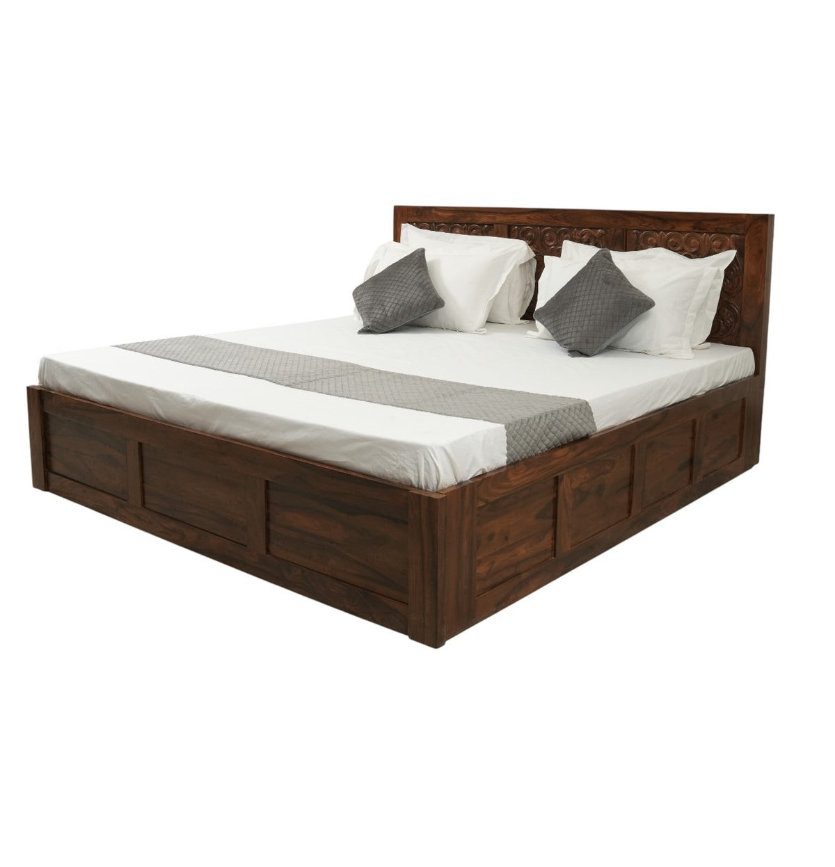 Suryavanshi Hand Carving Solid Sheesham Wood Storage Bed with Hydraulic Lift & Manual