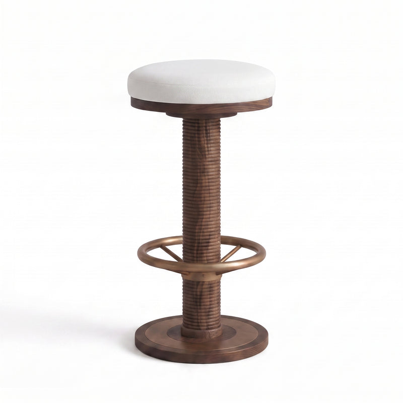Ellington Modern Solid Wood Swivel Bar Stool with Upholstered Seat & Brass Finish Footrest