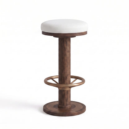 Ellington Modern Solid Wood Swivel Bar Stool with Upholstered Seat & Brass Finish Footrest