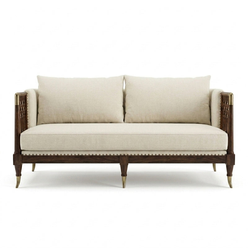 Aurelia Luxury Solid Wood Sofa Set with Premium Upholstery & Brass Work