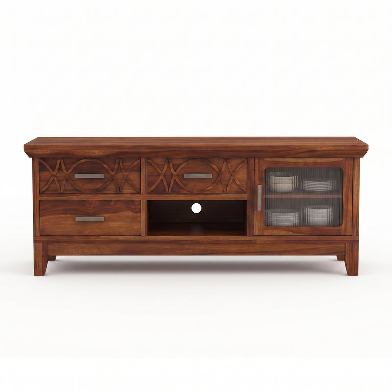Hudson Sheesham Solid Wood TV Unit for Living Rooms & Bedroom - Honey Finish