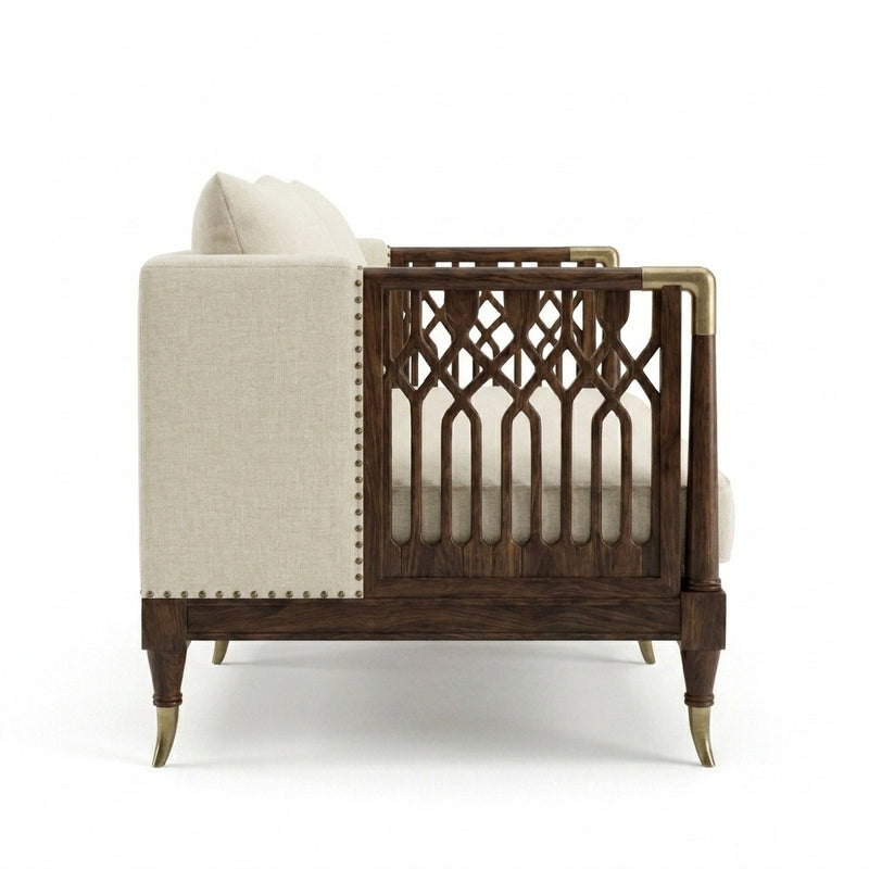 Aurelia Luxury Solid Wood Sofa Set with Premium Upholstery & Brass Work