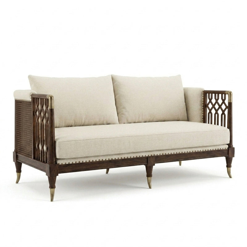 Aurelia Luxury Solid Wood Sofa Set with Premium Upholstery & Brass Work
