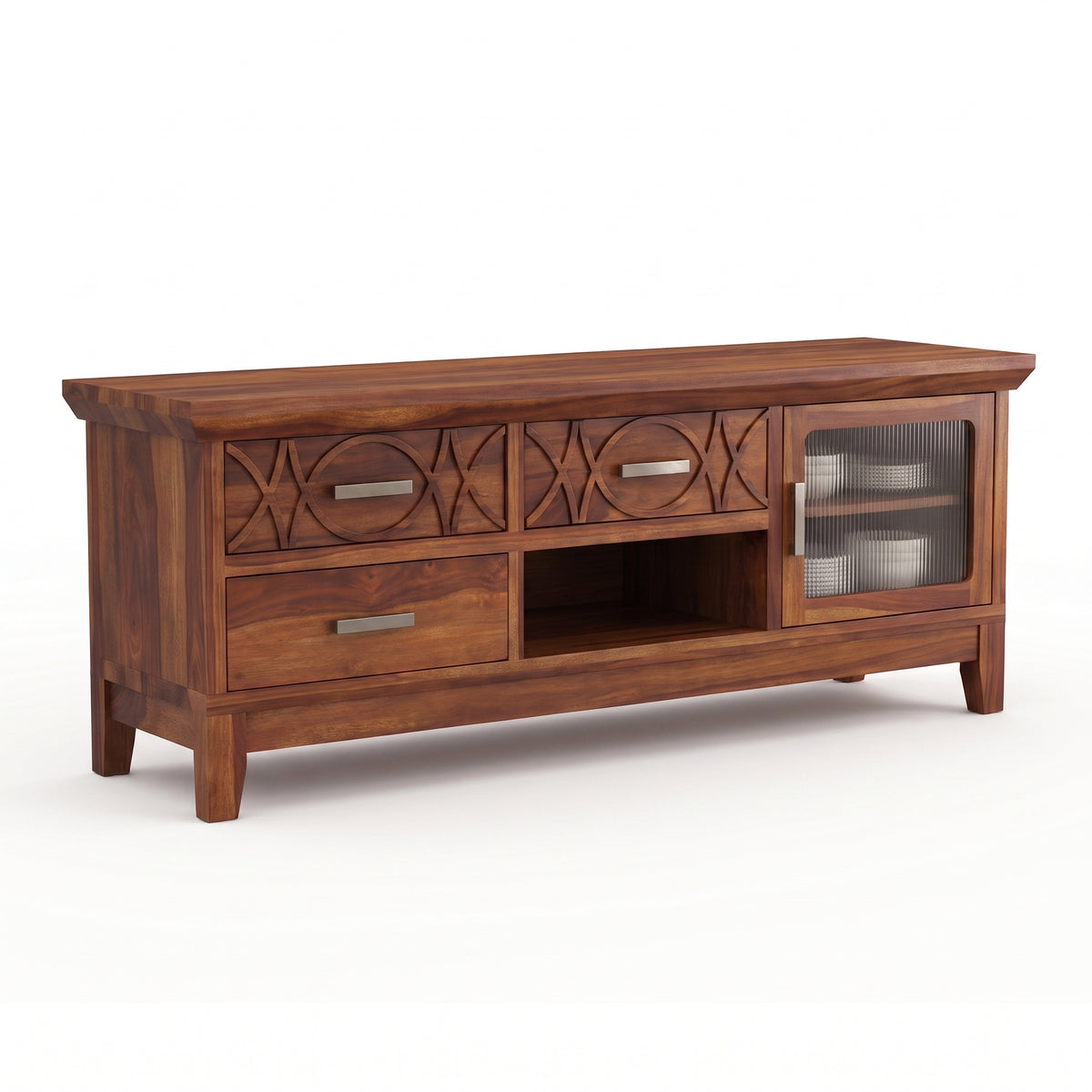 Hudson Sheesham Solid Wood TV Unit for Living Rooms & Bedroom - Honey Finish