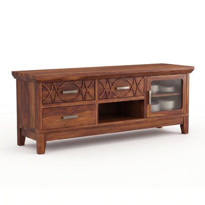 Hudson Sheesham Solid Wood TV Unit for Living Rooms & Bedroom - Honey Finish